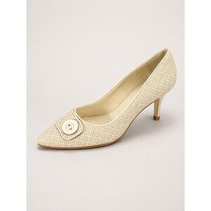 Retro Chic Vegan Leather Heels Pump Women 10.5 Beige Geo Old Money Made In Spain